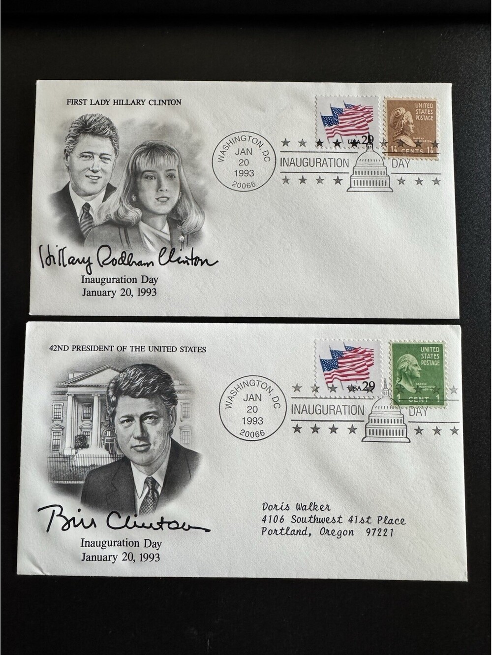 1993 Bill & Hillary Clinton Presidential Inaugural 1st-Day Postage Stamp Covers